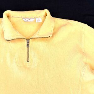 Tommy Bahama Womens Sweater Large Yellow Stretch 1/4 Zip